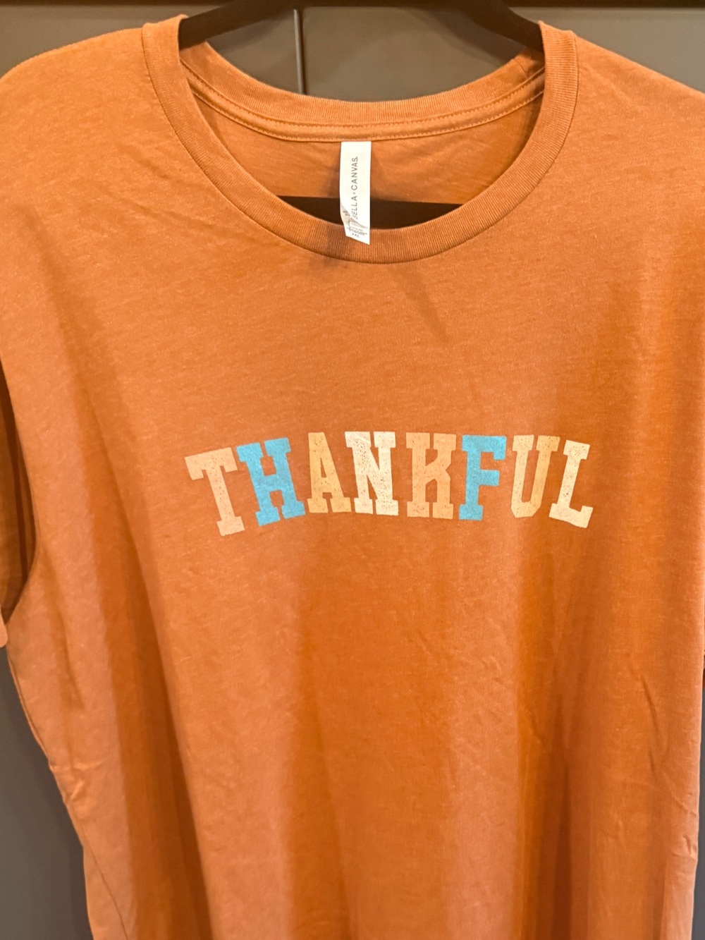 Bella Canvas Orange 'THANKFUL' Graphic Tee for size 2XL